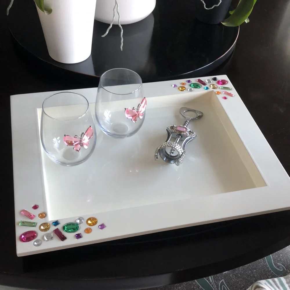 Z Gallerie Tray💖Decorative Gem-Embellished White Tray! For serving or your lap!